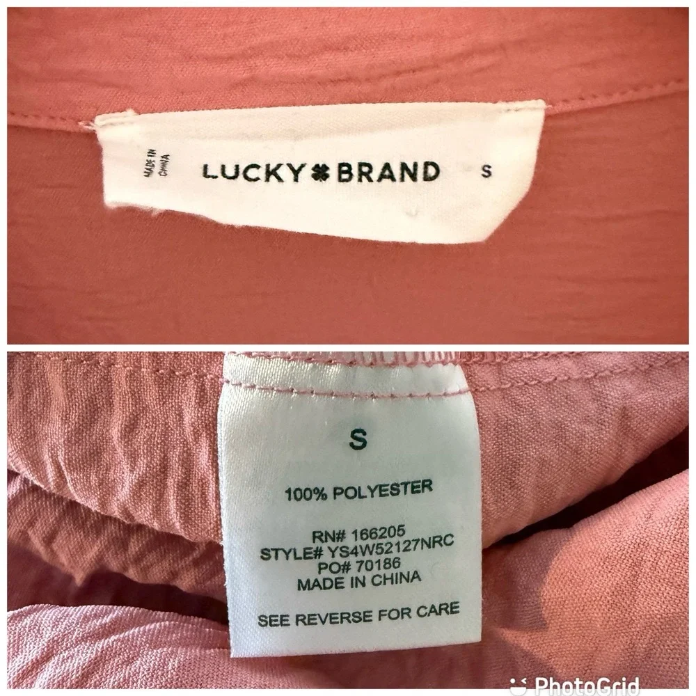 Lucky Brand Pink Cap Sleeve Shirt Midi Dress Womens Small Tie Collared Feminine‎